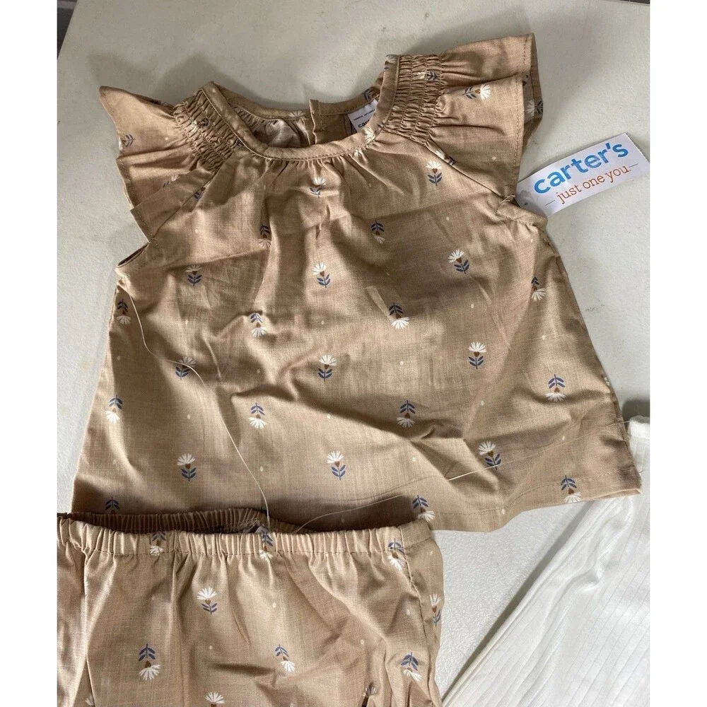 NWT Carter’s Just One You Baby Girls 18M 3-PC Set Brown Floral Top Bloomers